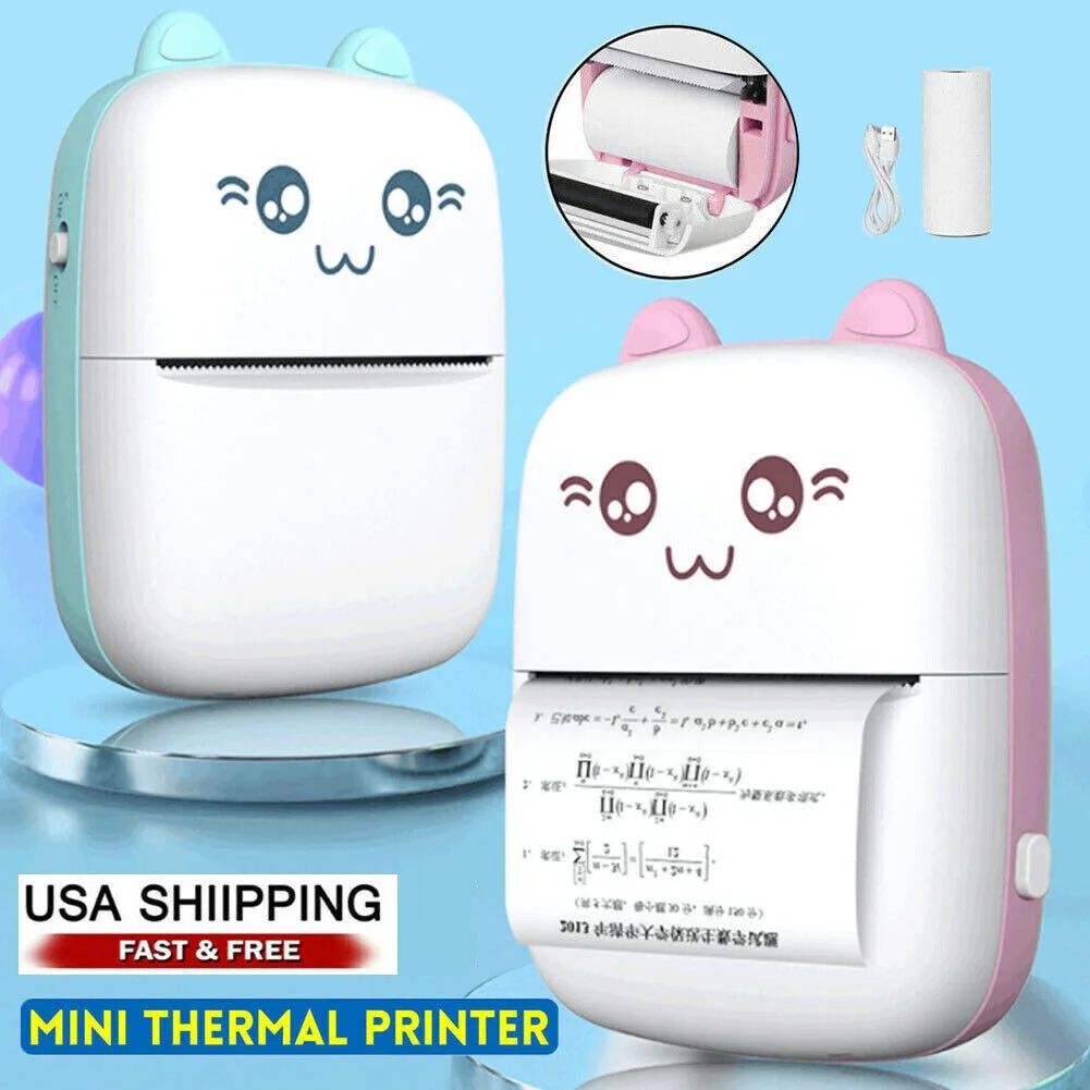 Mini Photo Printer, Portable Pocket Thermal Printer with 1 Rolls Paper ...