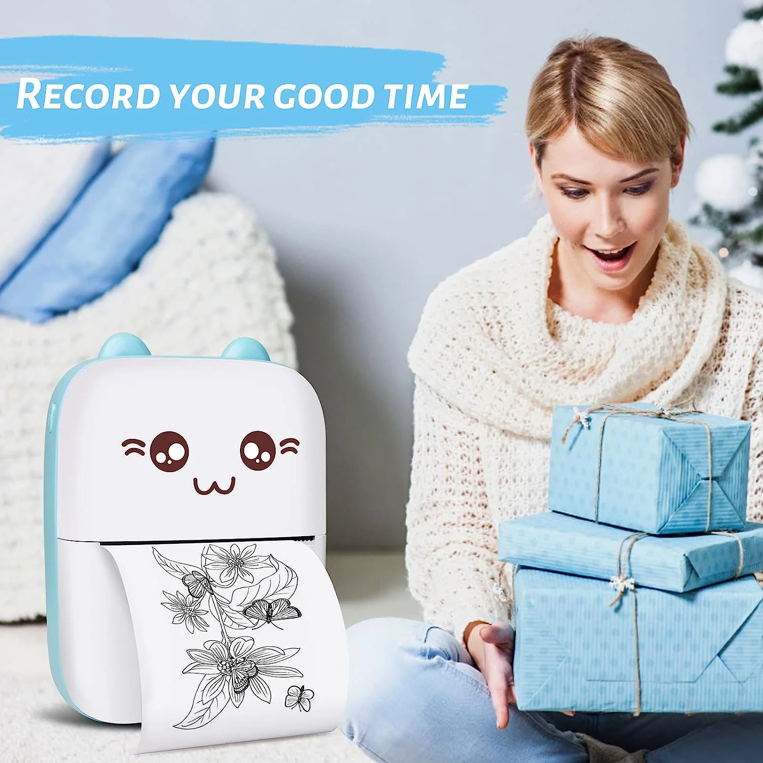 Mini Photo Printer, Portable Pocket Thermal Printer with 1 Rolls Paper ...
