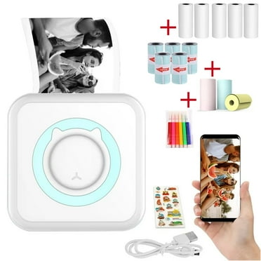Mini Photo Printer,Portable Wireless Printer,Pocket Bluetooth Printer,Thermal Mini Printer,Sticker Inkless Instant Print with 13 Rolls Of Printer Paper,with Android/iOS,DIY Diary,Photos,Notes,Blue