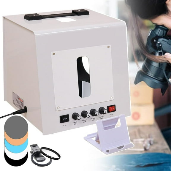Mini Photo Studio Light Box/Jewelry Photography Box Kit with 360 Turntable/Hanging bracket/5pcs Bottom Background,3000-5500k Dimmable Jewelry Shooting Softbox with 4 Fill Light