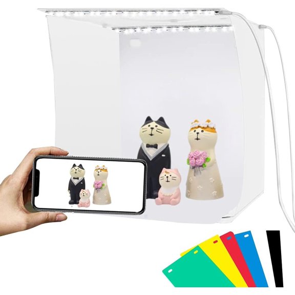 Mini Photo Studio Light Box, Portable Folding Photo Tent with 2 LED Panels and 6 Colors Backdrops,Light Box Photography for Small Size Products