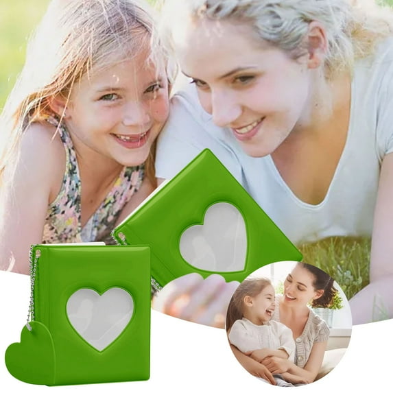Mini Photocard Binder, 3 Inch Green Mini Photo Album Heart Hollow Card Binders with 32 Pockets Mirror-Like Photocard Binder with Pendant