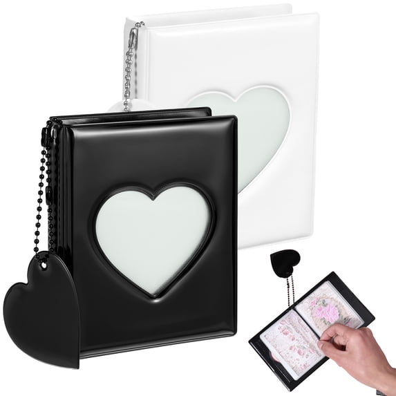 Mini Photocard Binder Photo Card Album Black Photo Album with Heart Shaped Cutouts 32 Pockets with Pendant.