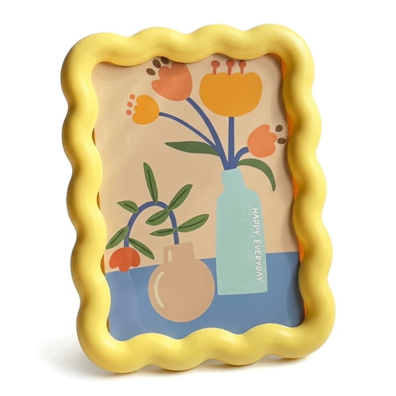 Mini Picture Frames (1 Pack)  4x6 Inch Wavy Scalloped Frame, PS Plastic Decorative Photo Frame for Tabletop or Wall, Yellow, 17.513.5cm
