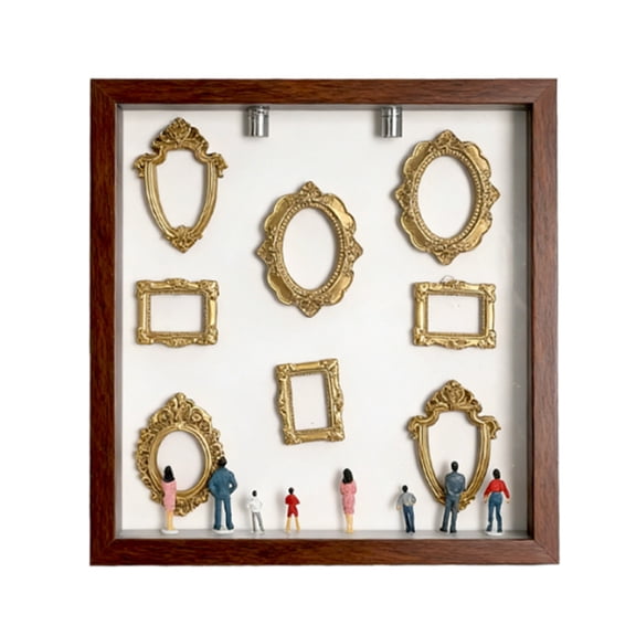 Shadow Box Display Case, Mini Lights for Shadow Box, 12X12 in Brown Wood, Museum Shadow Box, Mini People Figurines, Wall Mounted Light, Gold Mini Frames, Diy Mini Museum