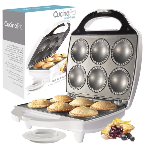 Mini Pie & Quiche Maker- Electric Baker Cooks 6 Quiches or Pies in Minutes- Dough Cutting Circle Easy Measurement- Better than Tins, Pans- Baking Dessert, Gift for Her, Easter Brunch Must Have Y101