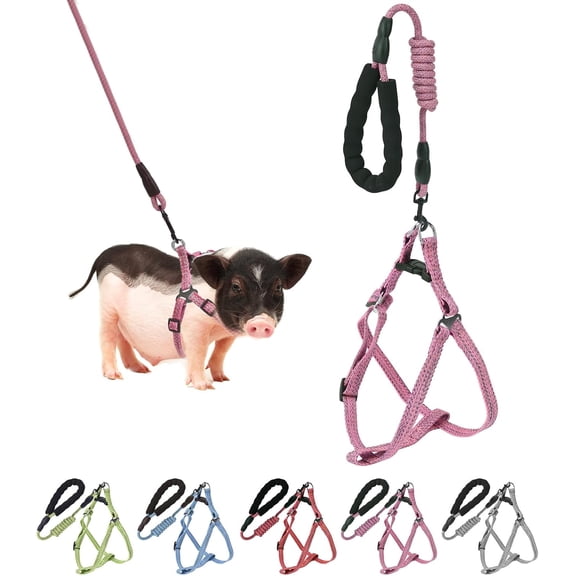 Mini Pig Harness, Adjustable Small Pig Harness with Leash Infinity Style Lead and Soft Foam Handle for Small to Medium Pet Pigs Walking Training Jogging (Pink, S)