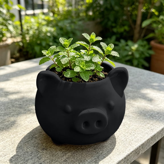 Mini Pig Shaped Planter With Drainage Hole Cute Animal Succulent Plant Pot Indoor Flower Cactus Herb Container Home Office Desk Windowsill Decorative Gardening Gift