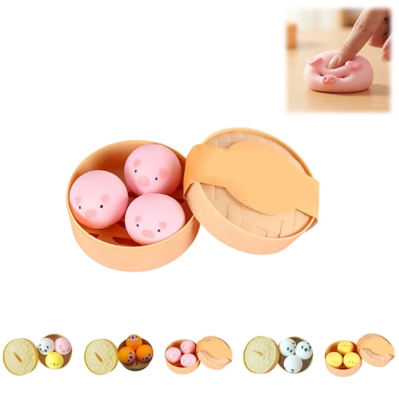 Mini Piggy Dumpling Squishy, Mystery Squishy Dumpling Box, Fidget Toys Adults & Teens, Easter Basket Stuffers, Stocking Stuffers, Sensory Stress Ball Squeeze Toys for Stress Relief (3PCS Piggy)