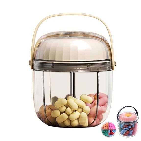 Mini Pill Dispenser Organizer Bottle, Daily Travel Medication Box with Secure Closure (Beige)