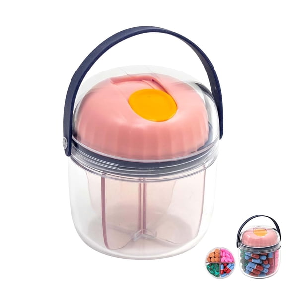 Mini Pill Dispenser Organizer Bottle, Daily Travel Medication Box with Secure Closure (Pink)