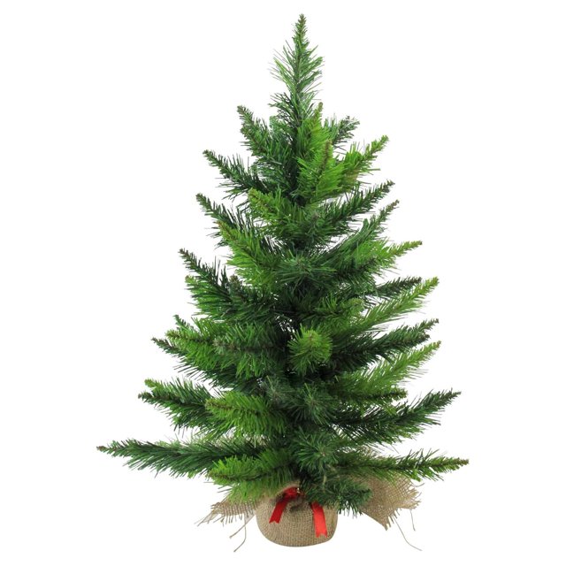 Mini Pine Artificial Christmas Tree in Burlap Base, Green