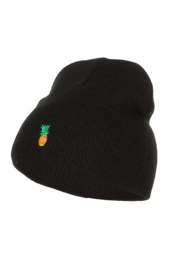 Mini Pineapple Embroidered Short Beanie - Black OSFM