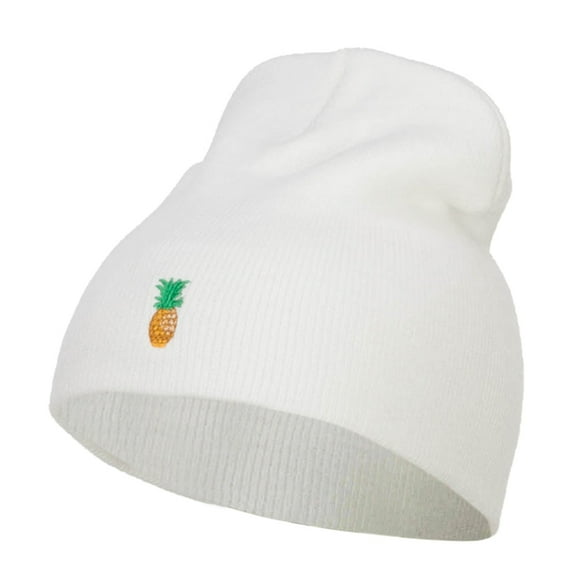 Mini Pineapple Embroidered Short Beanie - White OSFM