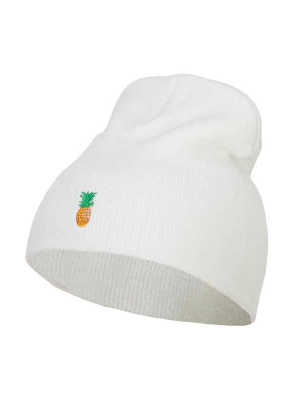 Mini Pineapple Embroidered Short Beanie - White OSFM