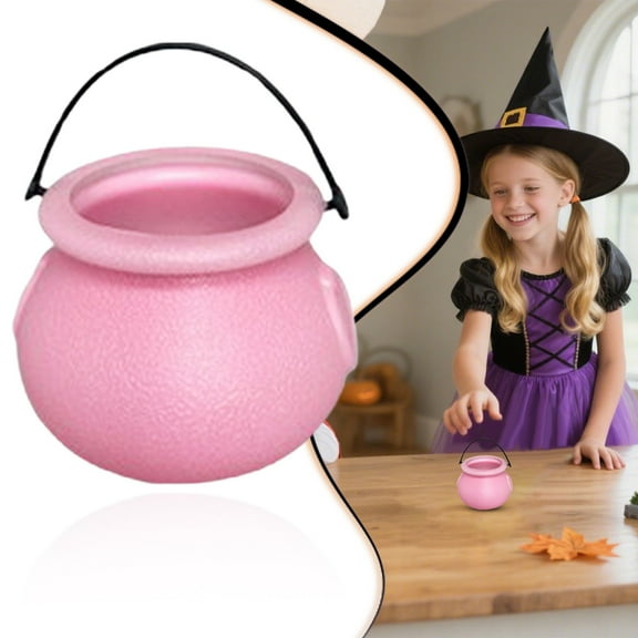 Mini Pink Cauldron with Handle Halloween Mini Witch Cauldron Kettles Multi - purposed Small Plastic Cauldron Halloween Pot Candy holder for Halloween & St.Patrick’s Day Party Favors Decor