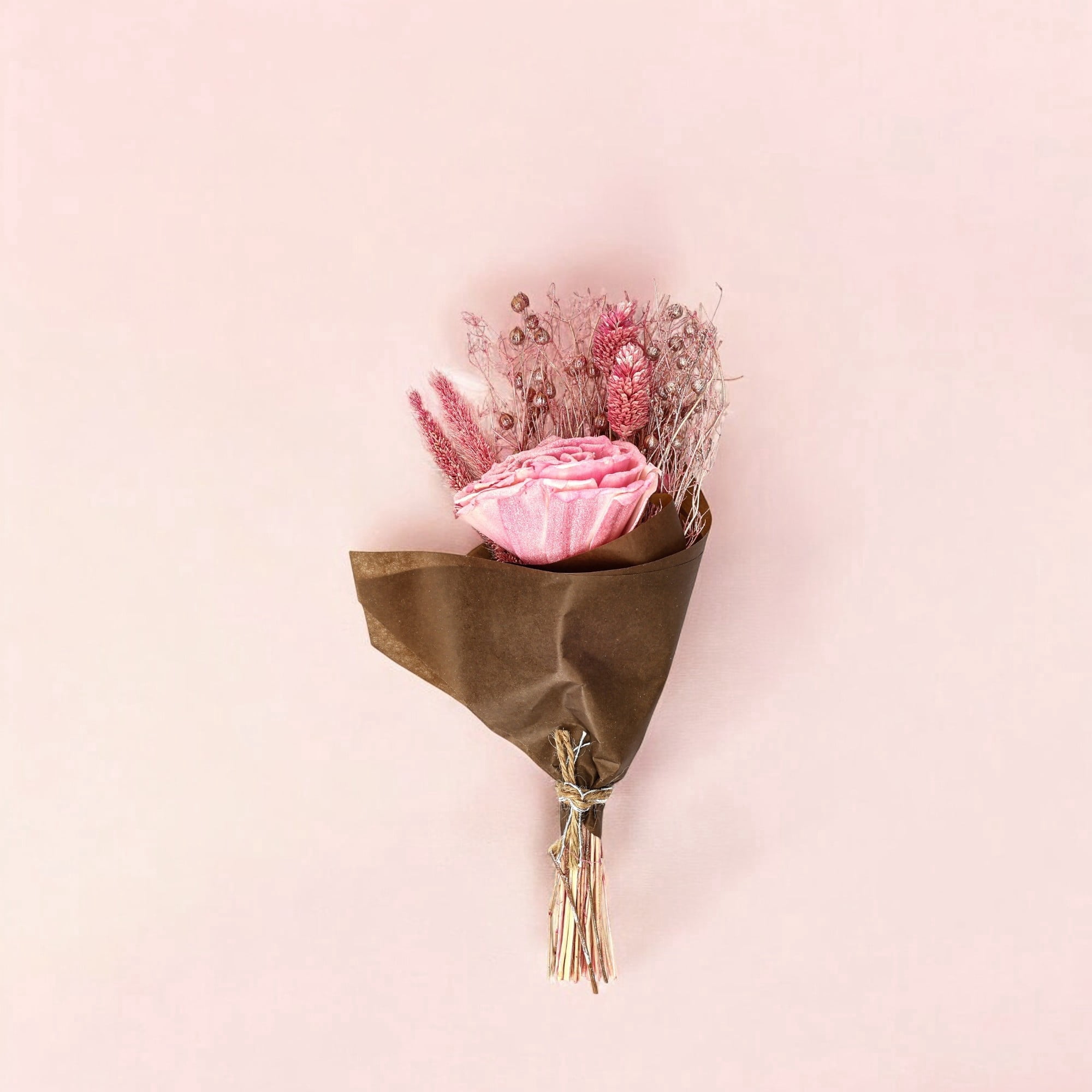 Mini Pink Rose Dried Flower Bouquet – 19g Lightweight Rustic Arrangement for Gift Hampers & Home Decor
