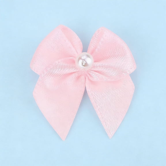 Mini Pink Satin Ribbon Bows with Pearl Flowers Appliques for DIY Craft, Sewing, Scrapbooking, Wedding, Gift, Decoration