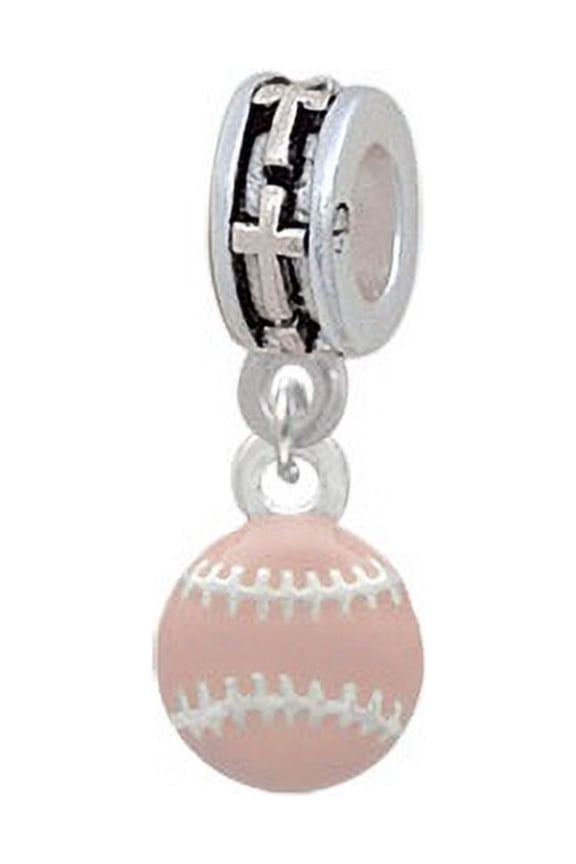 Mini Pink Softball or Baseball - Cross Charm Bead