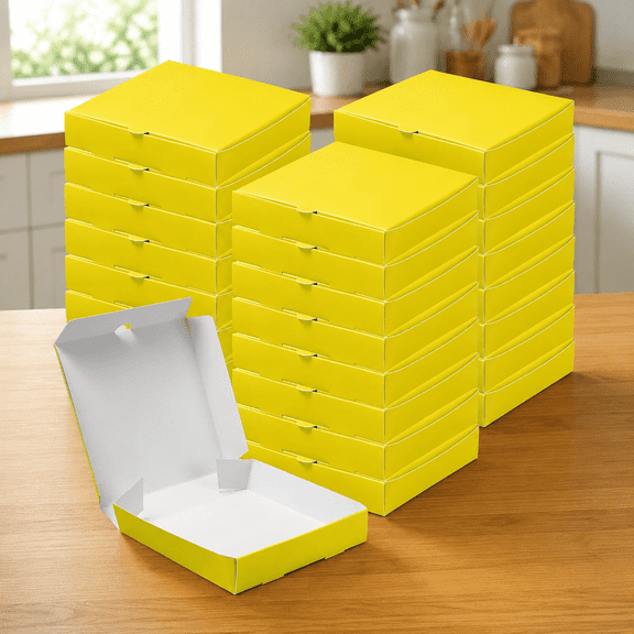 Mini Pizza Boxes Disposable Yellow Small Dessert Boxes for Party Favor Decorations for Cake Cookies Party Favor (Yellow)