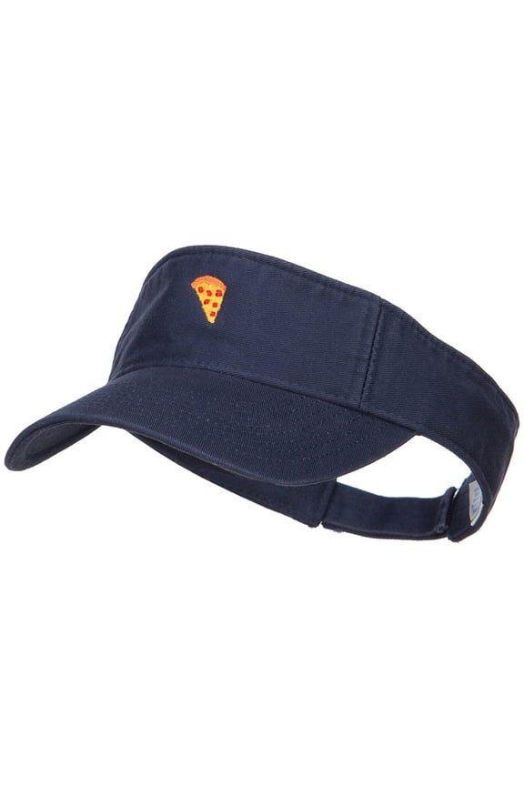 Mini Pizza Embroidered Cotton Washed Visor - Navy OSFM