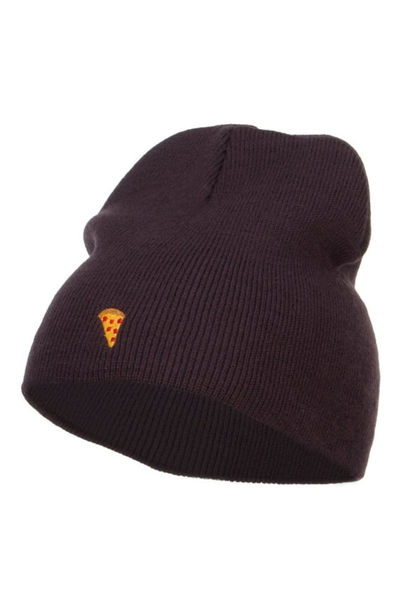 Mini Pizza Embroidered Short Beanie - Dk Brown OSFM