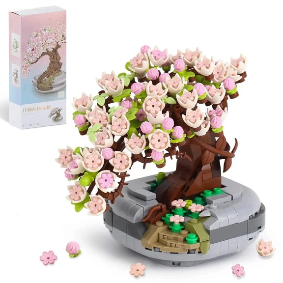 Mini Plant Bonsai Building Block Flower Plant Cherry Blossom Tree Potted Bouquet Model Bricks Home Decoration Toy Teenager Gifts