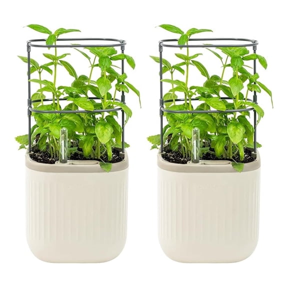 Mini Planter Indoor Pots with Trellis Self-Watering Countertop Planter for Climbing Vegetables Flowers Mint Plants Cage 2 Pack- Cream White