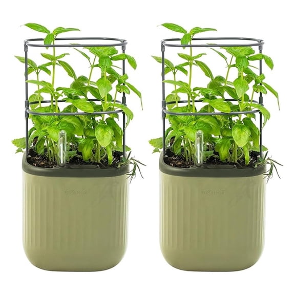 Mini Planter Indoor Pots with Trellis Self-Watering Countertop Planter for Climbing Vegetables Flowers Mint Plants Cage 2 Pack - Sage Green