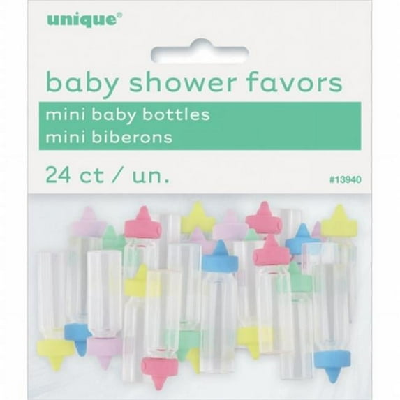 Mini Plastic Baby Bottle Baby Shower Favor Charms, 1 in, Assorted, 24ct