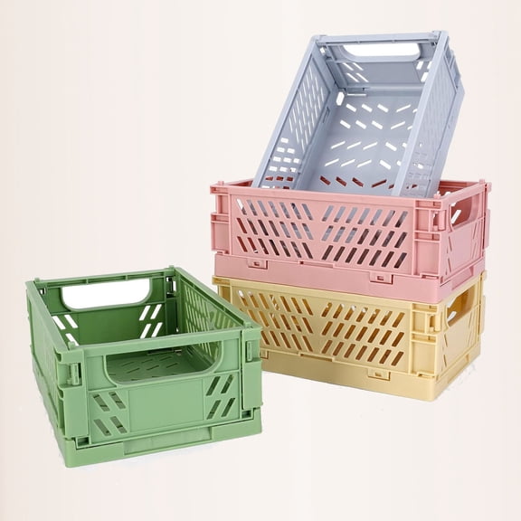 Mini Plastic Baskets for Shelf Storage Organizing, Durable and Reliable Folding Storage Crate for Home Kitchen Classroom and Office Organization