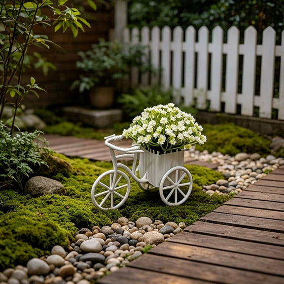 Mini Plastic Bicycle Planter with Artificial Flowers – Vintage Bike Shape Home Decor for Desktop, Window Sill, or Display Shelf