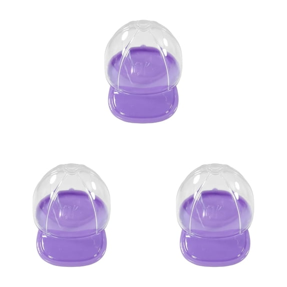 Mini Plastic Candy Boxes, Baseball Cap Shaped Treat Organizer, 2.3x1.5 inch Clear Party Favor Goodie Container, Small Storage Box with Width Lid, Ideal for Cookie Candy Gift Packaging,Purple