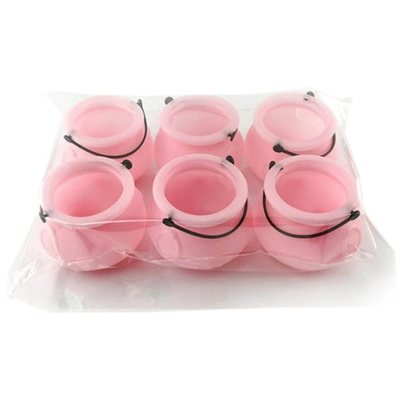 Mini Cauldron with Handle for Party Supply, Set of 6 Novelty Witch Pots for Candy Holders and Treat Containers, Halloween St Patrick's Day Decor for Tabletop Display, Pink