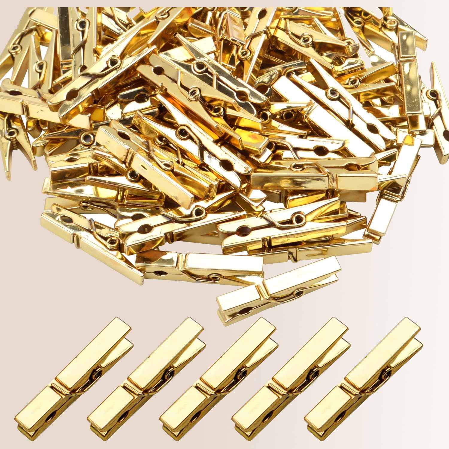 Mini Plastic Clips, 100 Pieces Utility Photo Clips Paper Pegs, Gold