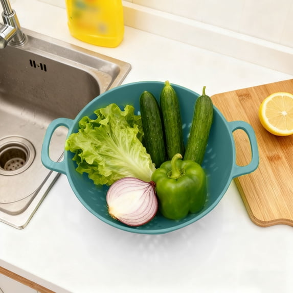 Mini Plastic Colander with Double Handles – 6 Inch Small Strainer for Fruits, Vegetables & Pasta, Dishwasher Safe, BPA-Free, Blue1