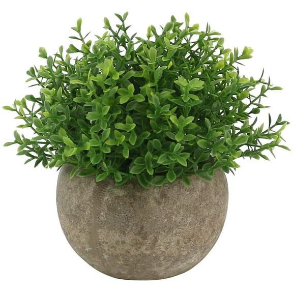 Mini Plastic Faux Plants in Pot/Small Topiary Shrubs Fake Greenery for Bathroom, House Decorations (Green Grass)