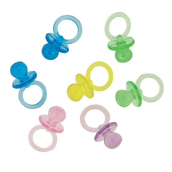 Mini Plastic Pacifier Baby Shower Favor Charms, 1 in, Assorted, 18ct