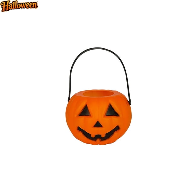 Mini Plastic Pumpkin Candy Bucket with Handle, Small Portable Halloween Trick or Treat Pail, Reusable Pumpkin Storage Basket for Halloween Party Favors Decor Cosmetic Small Item Organizer