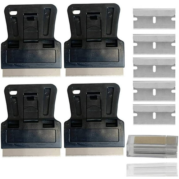 Mini Plastic Razor Blade Scraper High Visibility Window Scraper Paint Scraper with 5 Spare Metal Razor Scraper Blades Scraping Sticker Decal Residue Label,Black