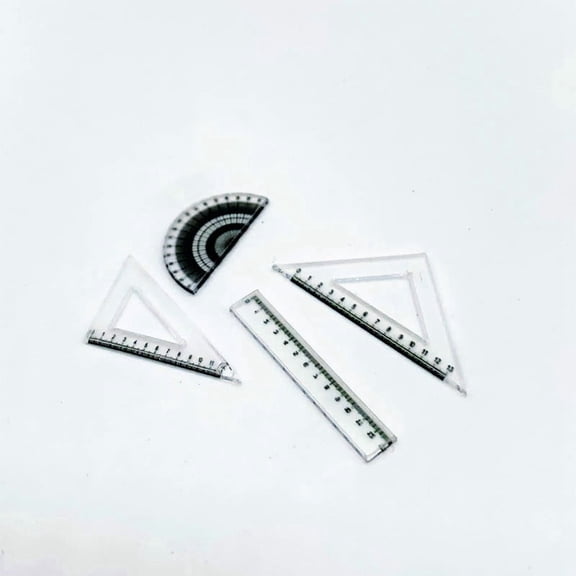 Mini Plastic Ruler & Protractors Dollhouse Decoration Accessories Black 15~27x5~15x5mm 4pcs/set