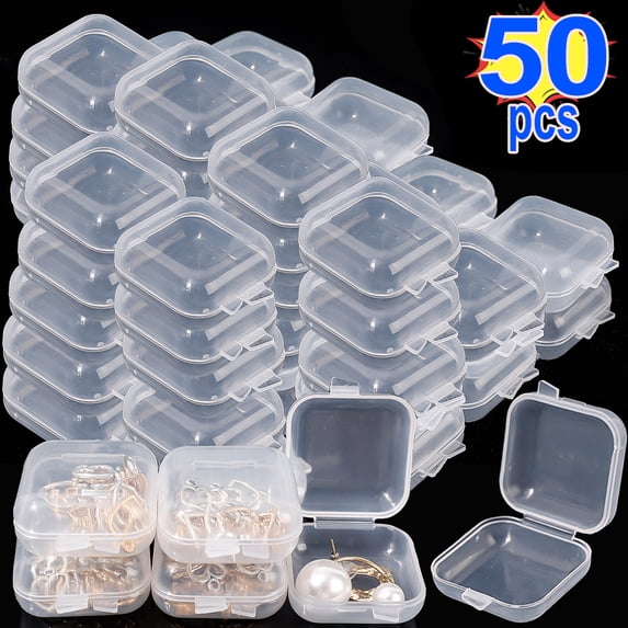 Mini Plastic Storage Box Square Transparent Organizer for Necklace Earrings Rings Jewelry Packaging Boxes Storager Container 50pcs