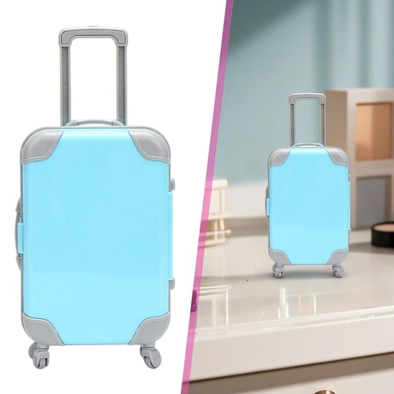 Mini Plastic Suitcase, False Eyelashes Tray, Luggage Trolley Candy Box, Suitcase Packaging Case, Party Favor Box for Jewelry, Cosmetic, Hairpins Storage, Blue