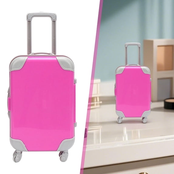 Mini Plastic Suitcase, False Eyelashes Tray, Luggage Trolley Candy Box, Suitcase Packaging Case, Party Favor Box for Jewelry, Cosmetic, Hairpins Storage, Hot Pink