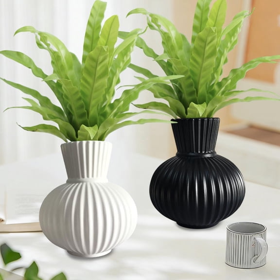 Mini Plastic Vase European Striped Planter - Modern Ribbed Decorative Flower Holder, Tabletop Ornament for Dried or Fresh Flower Arrangements Home Decor