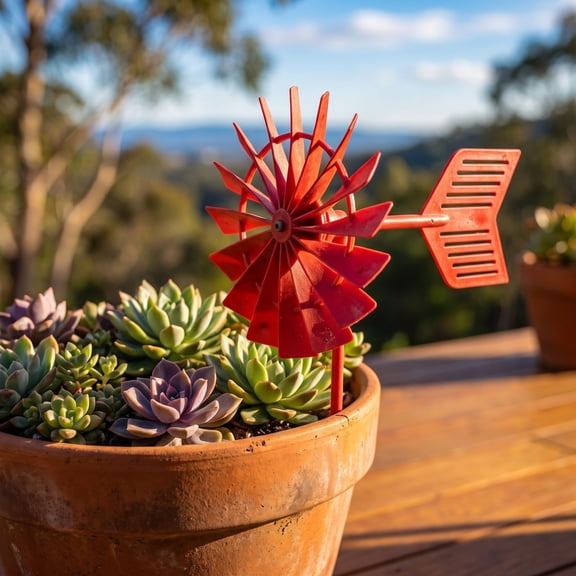 Mini Plastic Wind Vane Windmill Ornament Weather Wind Direction Indicator Colorful Decor for Flower Pot Garden Mini Landscape,Red