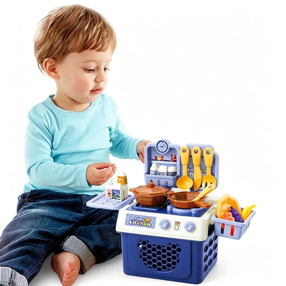 Mini Play Kitchen Pretend Toys,Toddler Kids Simulation Stove Cooking Playset with Full Cookware Play Food Accessories, Preschool Educational Toy, Imaginative Role Play Chef Kit for Boys Girls Ages 3+