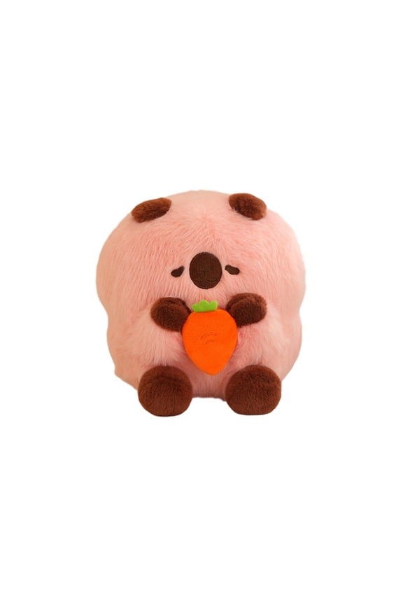 Mini Plush Animal Keychain Accessory for Bags and Backpacks with Adorable Fruit Holding Detail, Pink 4x3 Inch