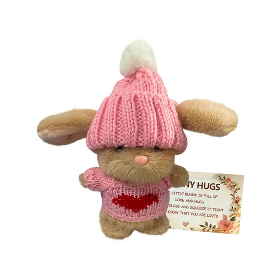 Mini Plush Bunny Stuffed Animal With Random Chest Pattern - Soft Huggable Cute Plush Toy With Gift Box And Card In Pink - For Kids, Girls, Boys, Birthday Gifts, Holiday Presents,