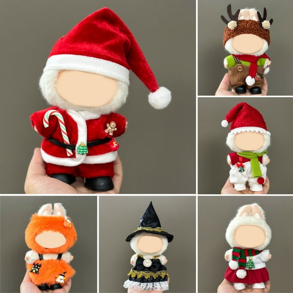 Mini Plush Doll Clothes Sweater Hat Dress Soft Doll Outfits Easy Wear Christmas Halloween Clothing for 17cm Dolls